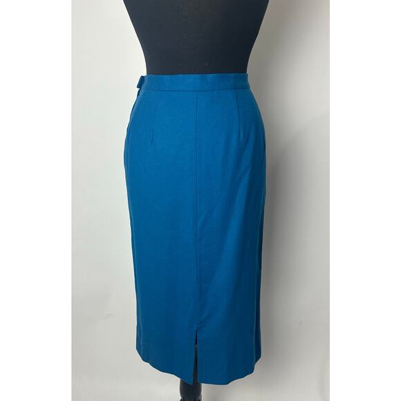 Vintage Pendleton Size 12 100% Wool Midi Length Straight Pencil Skirt Blue - Picture 2 of 10